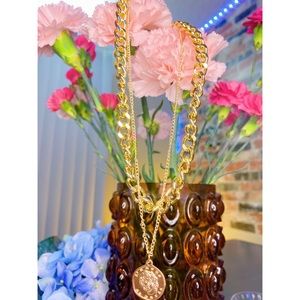 Golden quarter chain layered necklace